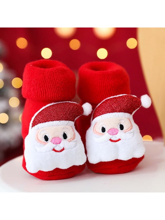 Kids Christmas Socks, Non-slip Cotton Xmas Baby Funny Featival Socks Red M