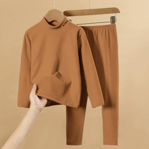 NAISIBABY Kids Fleece Pajama Sets, Long Sleeve Tops and Pants Thermal Underwear Fall Winter Sleepwear 2-Piece Coffee 5T