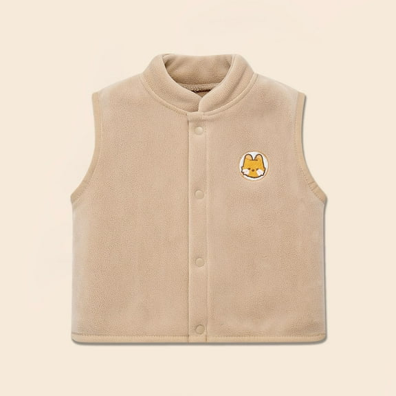 NAISIBABY Kids Fleece Vest Jacket, Buttons Sleeveless Cute Graphic Fall Winter Warm Coat Clothes Beige 2T