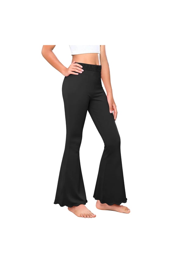 Kids Girls Flare Leggings, Full Length High Waist Stretchy Workout Dance Yoga Bell Bottoms Pants Black 13T