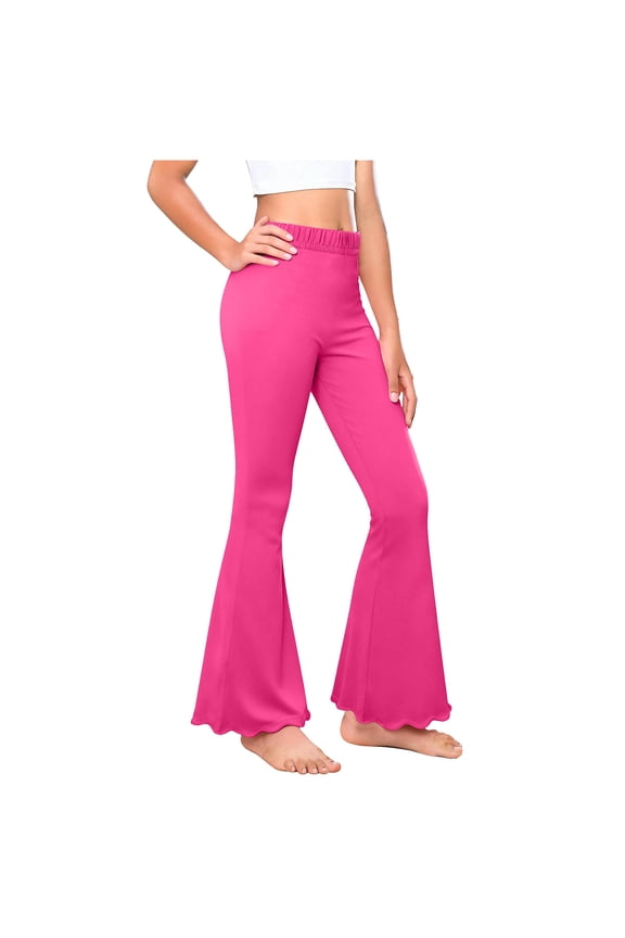Kids Girls Flare Leggings, Stretchy Full Length High Waist Workout Dance Yoga Bell Bottoms Pants Hot Pink 13T
