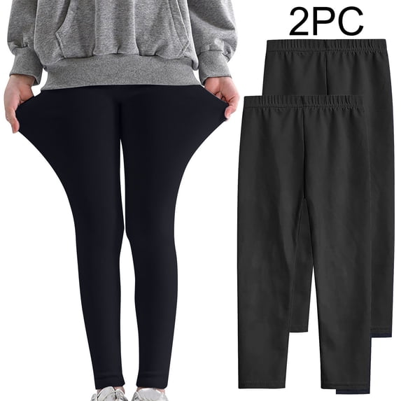 NAISIBABY Kids Girls Leggings 2-Pack, Elastic Waist Strech Solid Color Casual Soft Breathable Tights Black 9-10T