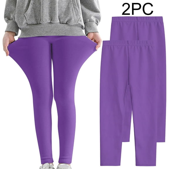 NAISIBABY Kids Girls Leggings 2-Pack, Solid Color Strech Elastic Waist Casual Soft Breathable Tights Purple 5-6T