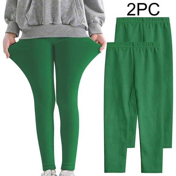 NAISIBABY Kids Girls Leggings 2-Pack, Strech Solid Color Elastic Waist Casual Soft Breathable Tights Green 5-6T