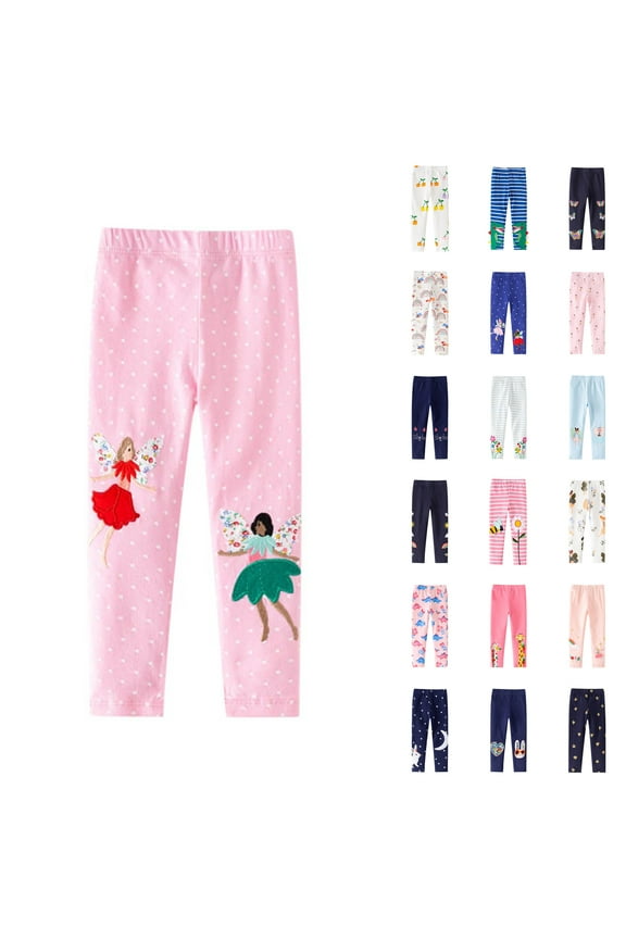 Kids Girls Leggings, Elastic Waist Stretch Soft Comfy Cotton Casual Pants Pink 5-6T