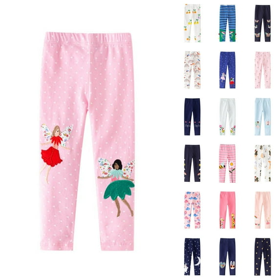 NAISIBABY Kids Girls Leggings, Elastic Waist Stretch Soft Comfy Cotton Casual Pants Pink 5-6T