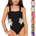 thumbnail image 1 of NAISIBABY Kids Girls One-Piece Swimsuit 8T, Stretchy Quick Dry Floral Hollow Out Summer Beach Sports Bathing Suit Black (8-12T), 1 of 5
