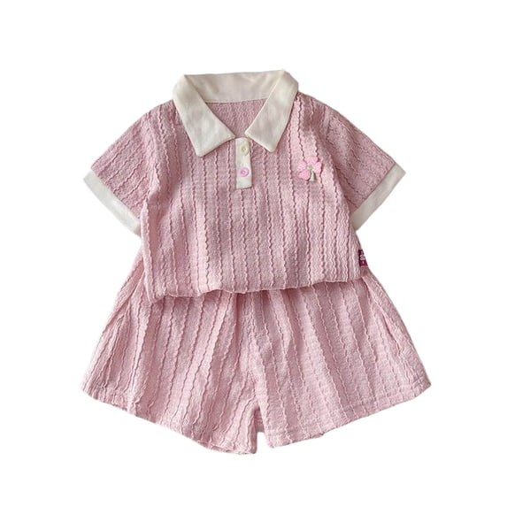 NAISIBABY Kids Girls Outfit Set, Short Sleeve Polo T-Shirt and Shorts 2-Piece Summer Cute Fashion Clothes Pink 7T