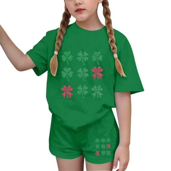 NAISIBABY Kids Girls Outfit Set, St Patrick's Day Graphic T-Shirt & Shorts 2-Piece Summer Casual Fashion Clothes Green 6T