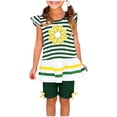 thumbnail image 1 of NAISIBABY Kids Girls Outfit Set, Striped Floral Ruffle Tops and Legging Shorts 2-Piece Casual Fashion Clothing Set Green 7T, 1 of 5