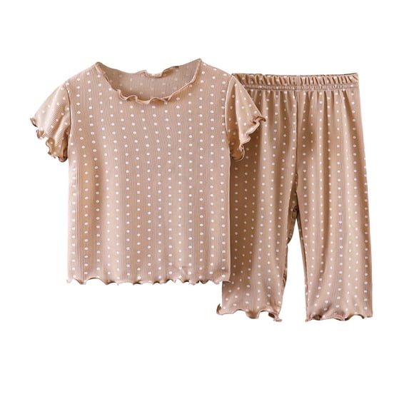 NAISIBABY Kids Girls Outfit Sets, Polka Dot Short Sleeve T-Shirt and Pants 2-Piece Soft Casual Home Clothes Coffee 3T