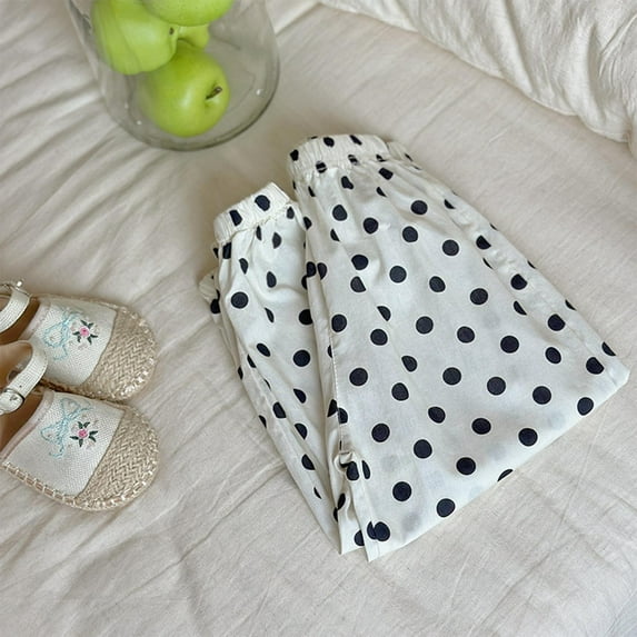 NAISIBABY Kids Girls Pants, Polka Dot Elastic Waist Lightweight Summer Casual Cotton Thin Pants White 3T