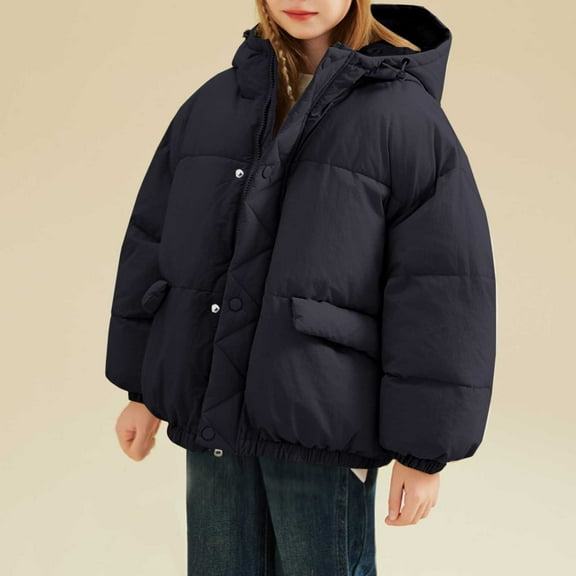 NAISIBABY Kids Girls Quilted Jacket, Drawstring Hooded Thicken Warm Padded Jacket Zip Up Winter Fashion Puffer Outwear Black 12T