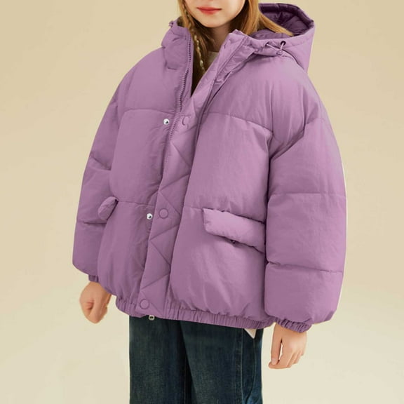 NAISIBABY Kids Girls Quilted Jacket, Thicken Warm Padded Jacket Zip Up Drawstring Hooded Winter Fashion Puffer Outwear Purple 12T