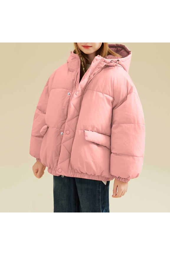 Kids Girls Quilted Jacket, Zip Up Drawstring Hooded Thicken Warm Padded Jacket Winter Fashion Puffer Outwear Pink 5T