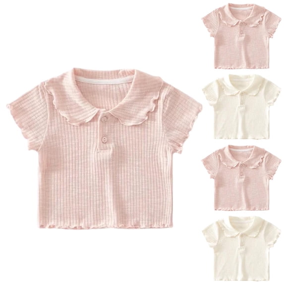 NAISIBABY Kids Girls T-Shirt 6T, Button Down Collar Short Sleeve Cotton Summer Casual Fashion Tees (6M-8T)