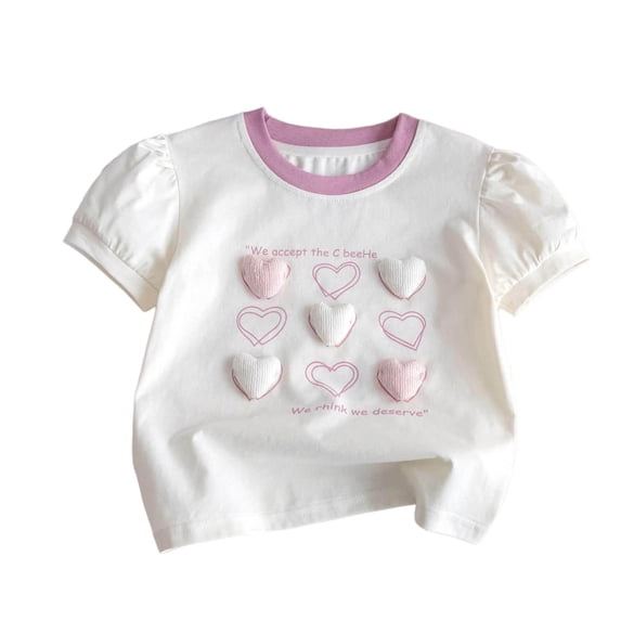 NAISIBABY Kids Girls T-Shirt 6T, Round Neck Short Sleeve Cotton Summer Cute Graphic Casual Tees (6M-8T)