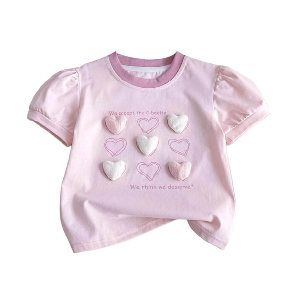 NAISIBABY Kids Girls T-Shirt, Cotton Round Neck Short Sleeve Summer Cute Graphic Casual Tees Pink 1T
