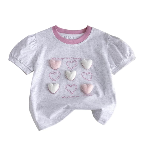 NAISIBABY Kids Girls T-Shirt, Round Neck Cotton Short Sleeve Summer Cute Graphic Casual Tees Gray 2T
