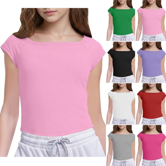 NAISIBABY Kids Girls T-Shirt Size 10, Crewneck Soft Slim Fit Stretchy Short Sleeve Summer Casual Base-Layer Tees (5-15T)