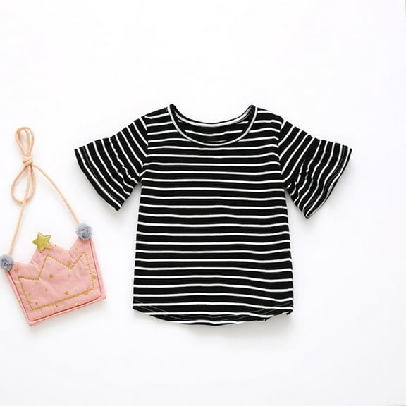 NAISIBABY Kids Girls T-Shirt, Striped Casual Cotton Flare Sleeve Summer Cute Tee Black 6-9Months