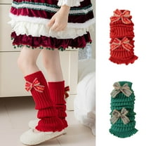 NAISIBABY Kids Leg Warmers, Stretchy Loose Cotton Knitted Cute Bow Winter Christmas Knee High Socks for Girls Red Free Size