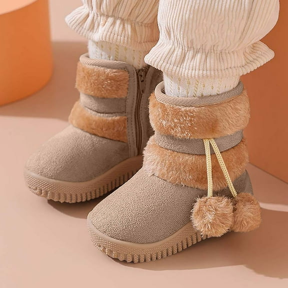 NAISIBABY Kids Shearling Boots, Faux Fur Lined Thick Sole Warm Non-Slip Boys Girls Winter Snow Shoes Beige 1.5(Big Kids)