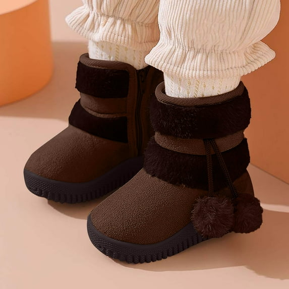 NAISIBABY Kids Shearling Boots, Thick Sole Faux Fur Lined Warm Non-Slip Boys Girls Winter Snow Shoes Coffee 12.5(Little Kids)
