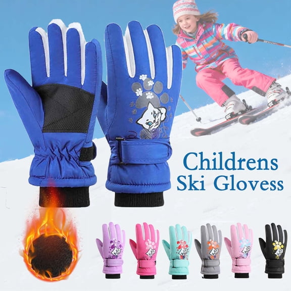 NAISIBABY Kids Ski Gloves, Fleece Lined Waterpoof Thermal Winter Outdoor Snow Gloves for Boys Girls Blue Free Size