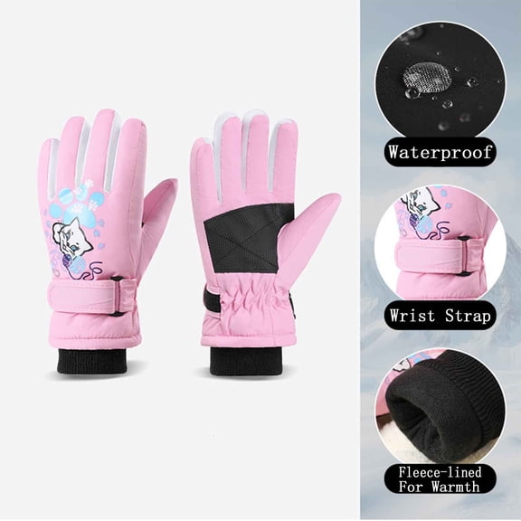 NAISIBABY Kids Ski Gloves, Thermal Fleece Lined Waterpoof Winter Outdoor Snow Gloves for Boys Girls Pink Free Size