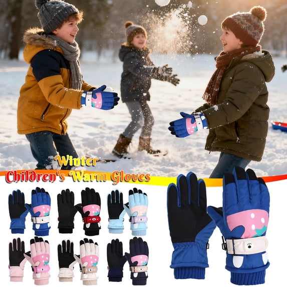 NAISIBABY Kids Ski Gloves, Winter with - Palm for Child Warm Cold-Weather Snow Handwear Blue Size