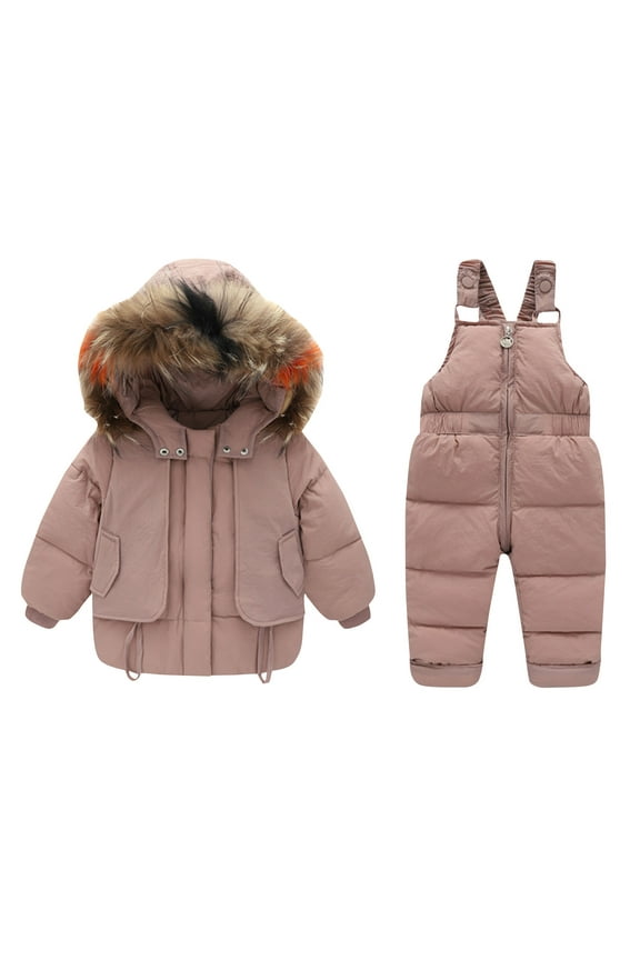 Kids Snowsuit, Boys Girls Waterproof Jumpsuit Thicken Outdoor Snow Ski Clothes Set Pink 4-5T