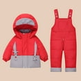 thumbnail image 1 of NAISIBABY Kids Snowsuit, Waterproof Jumpsuit with Puffer Jacket Thicken Warm Outdoor Snow Clothes Set Red 3-4T, 1 of 5