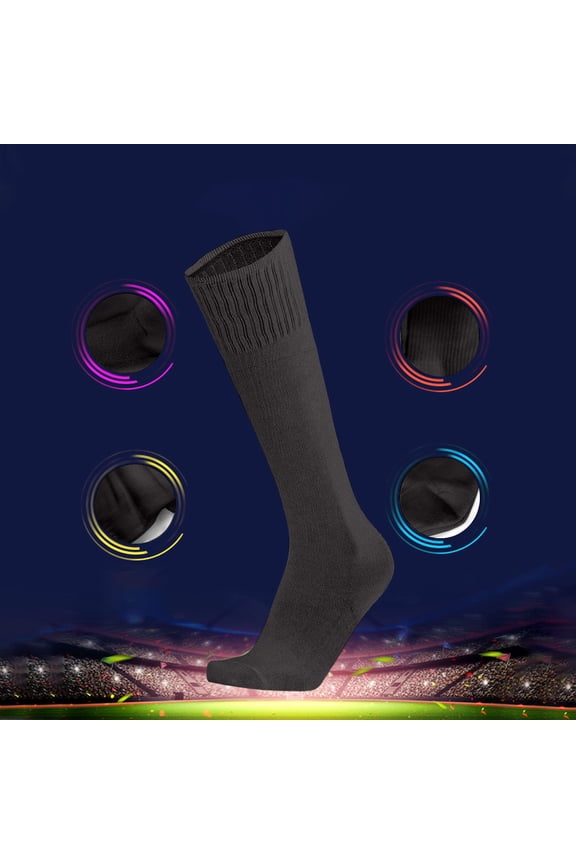 Kids Soccer Socks, Stretch Non Slip Cotton Bretahable Unisex Athletic High Tube Socks Black 6-14T
