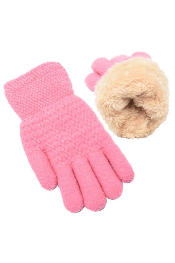 Kids Winter Fleece Gloves, Full Finger Thicken Warm Super Soft Boys Girls Knitted Outdoor Gloves Pink