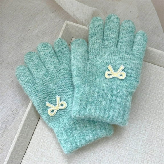 NAISIBABY Kids Winter Gloves, Full Finger Thicken Warm Cute Bowknot Knit Outdoor Gloves for Boys Girls Green