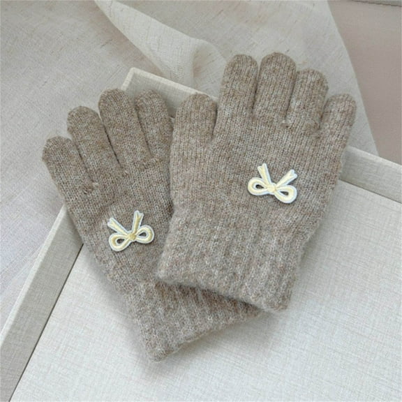 NAISIBABY Kids Winter Gloves, Full Finger Thicken Warm Cute Bowknot Knit Outdoor Gloves for Boys Girls Khaki