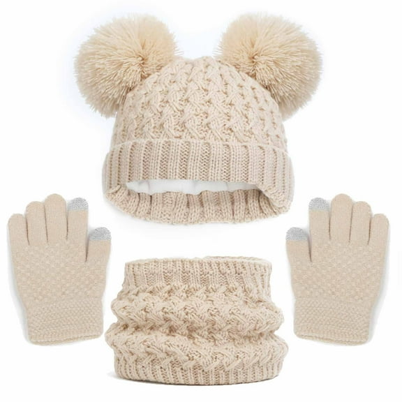 NAISIBABY Kids Winter Hat Gloves Scarf Set, Snow Ski Thicken Warm Mittens Beanie Scarf 4 Pieces for Girls Boys Beige Free Size
