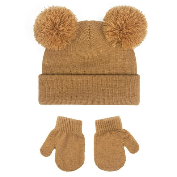 NAISIBABY Kids Winter Hat Gloves Set, Warm Knitted Thicken Mittens Beanie 2-Pieces for Girls Boys Coffee 3-8T