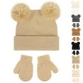 thumbnail image 1 of NAISIBABY Kids Winter Hat Gloves Set, Warm Knitted Thicken Mittens Beanie 2-Pieces for Girls Boys Khaki 3-8T, 1 of 3