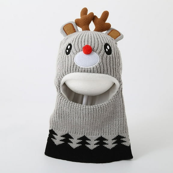 NAISIBABY Kids Winter Knit Hat, Protector Head & Neck Reindeer Thicken Plush Beanie Cap Gray Free Size
