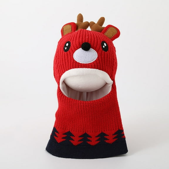 NAISIBABY Kids Winter Knit Hat, Reindeer Protector Head & Neck Thicken Plush Beanie Cap Red Free Size