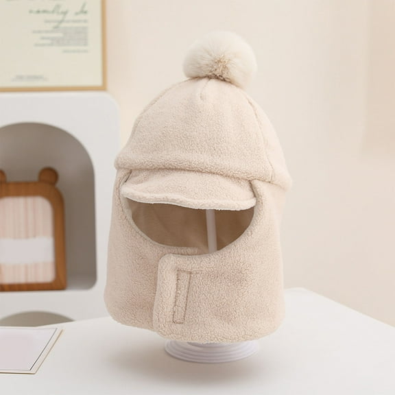 NAISIBABY Kids Winter Plush Hat, Thicken with Ear Flaps Solid Color Warm Cap Beige Free Size