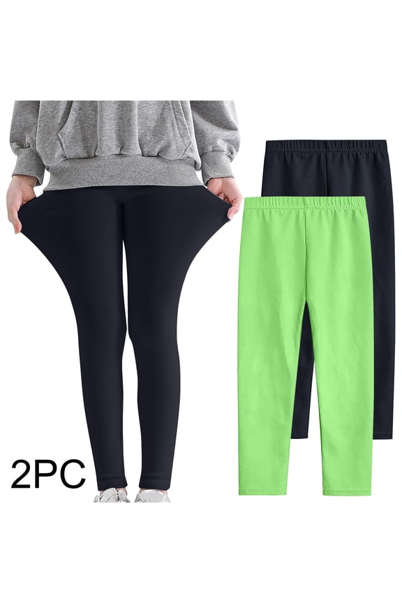 Leggings 2-Pack for Girls, Strech Solid Color High Elastic Waist Comfy Soft Tight Pants Mint Green 11-12T