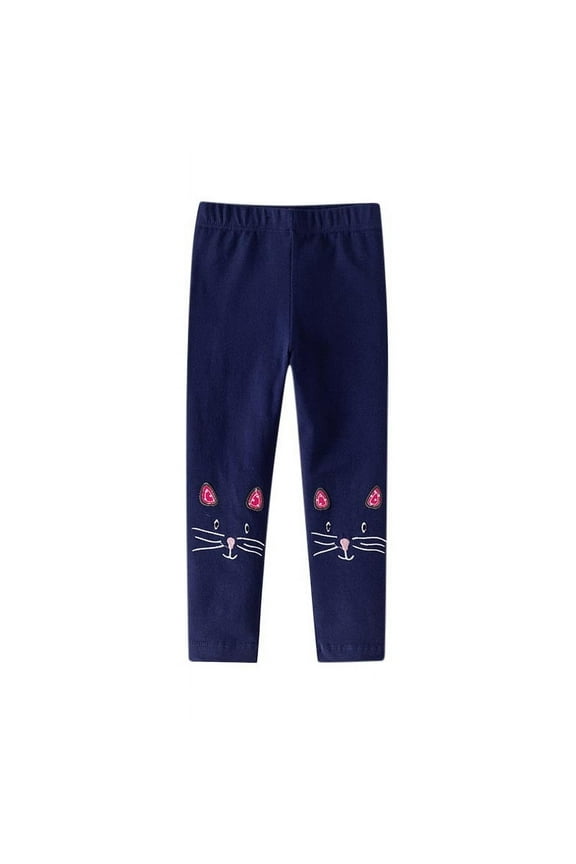 Leggings for Girls, Stretch Prints Elastic Waist Casual Comfy Tight Pants Navy 5-6T