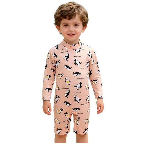 NAISIBABY Little Boys Rash Guard One-Piece Swimsuit, Quick Dry Long Sleeve Sun Protection Toddler Cute Bathing Suit Pink 3T