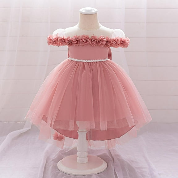 NAISIBABY Little Girls Floral Dress, Lace Short Sleeve Back Bowknot Tutu Mesh Birthday Wedding Party Pageant Princess Dress Pink 2T