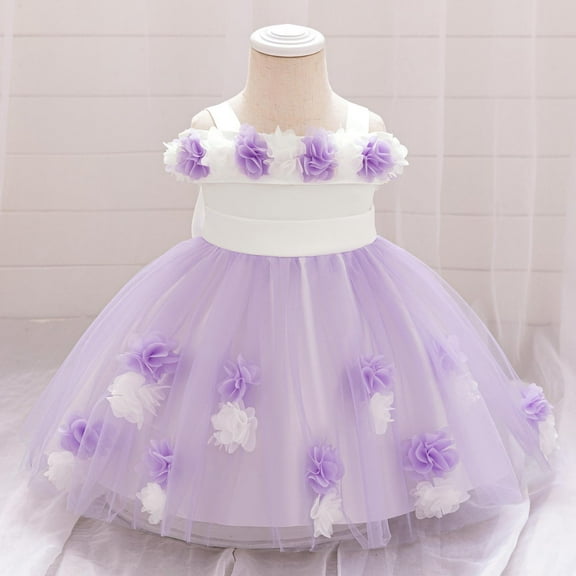 NAISIBABY Little Girls Princess Dress, Off the Shoulder Floral Embroidered Tutu Mesh Pageant Birthday Wedding Party Dress White 2T