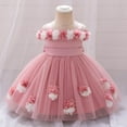 thumbnail image 1 of NAISIBABY Little Girls Princess Dress, Off the Shoulder Tutu Mesh Floral Embroidered Pageant Birthday Wedding Party Dress Pink 2T, 1 of 9