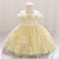 thumbnail image 1 of NAISIBABY Little Girls Princess Dress, Off the Shoulder Tutu Mesh Floral Embroidered Pageant Birthday Wedding Party Dress Yellow 6Months, 1 of 9